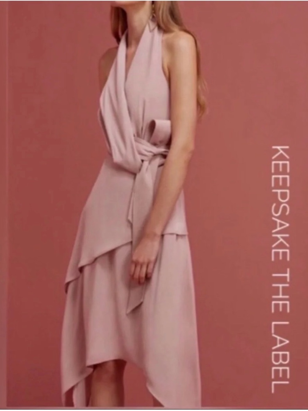 Keepsake The Label No Limits Blush Pink Halter Wrap Midi Dress